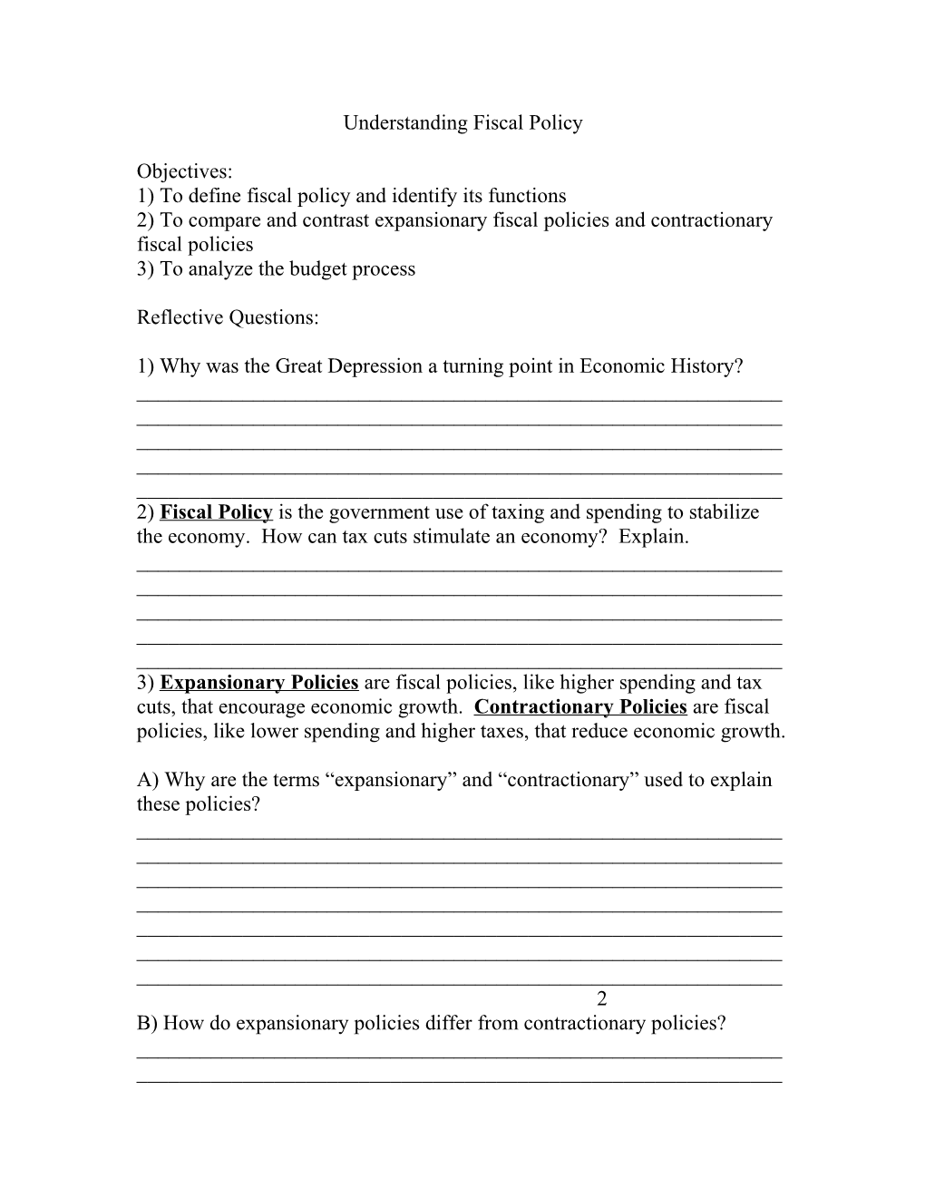 Understanding Fiscal Policy