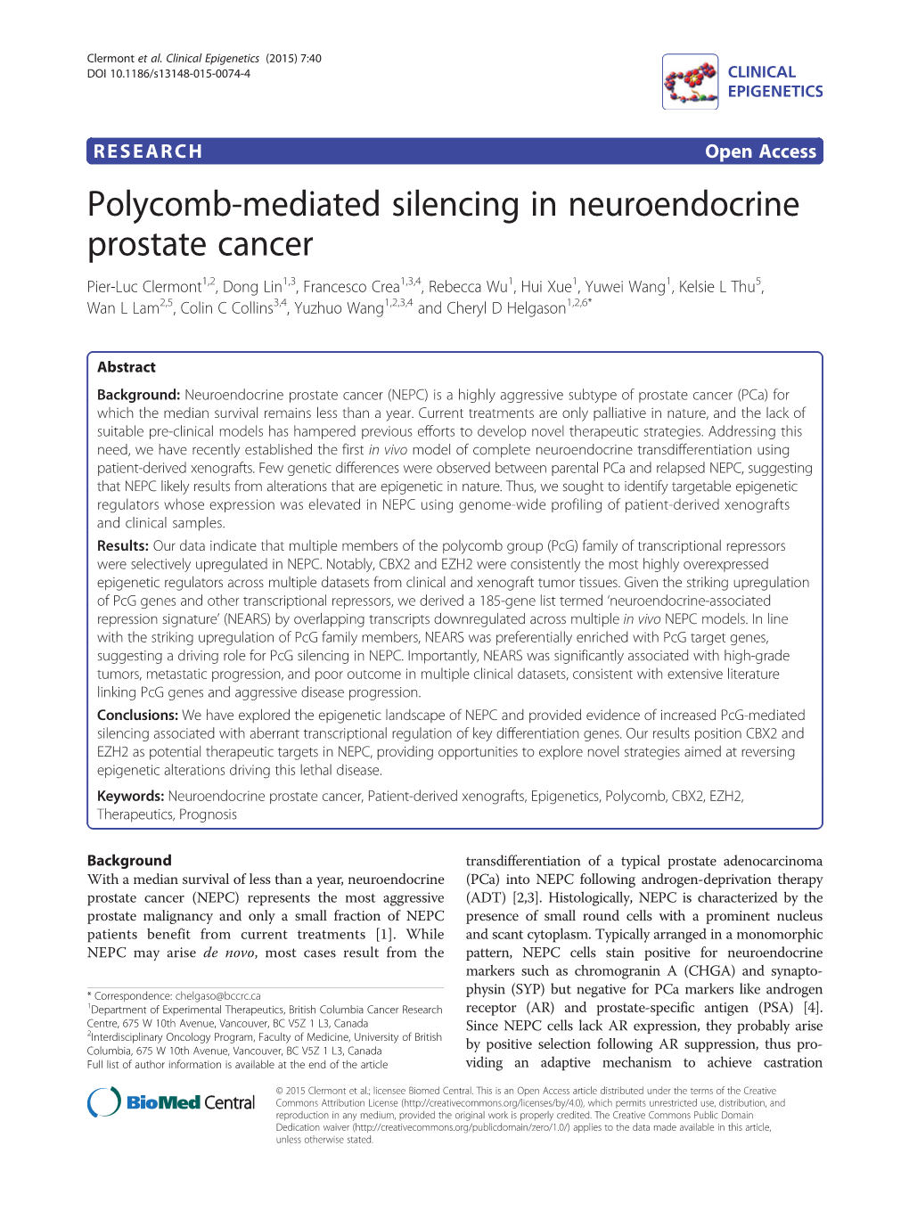 Polycomb-Mediated Silencing in Neuroendocrine Prostate Cancer