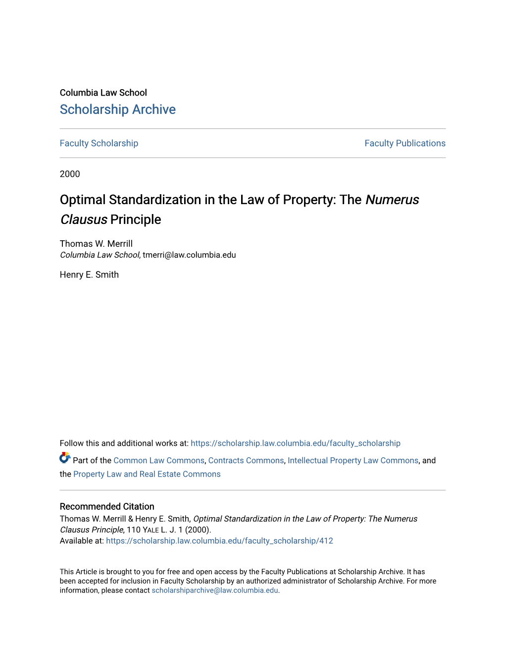 Optimal Standardization in the Law of Property: the Numerus Clausus Principle