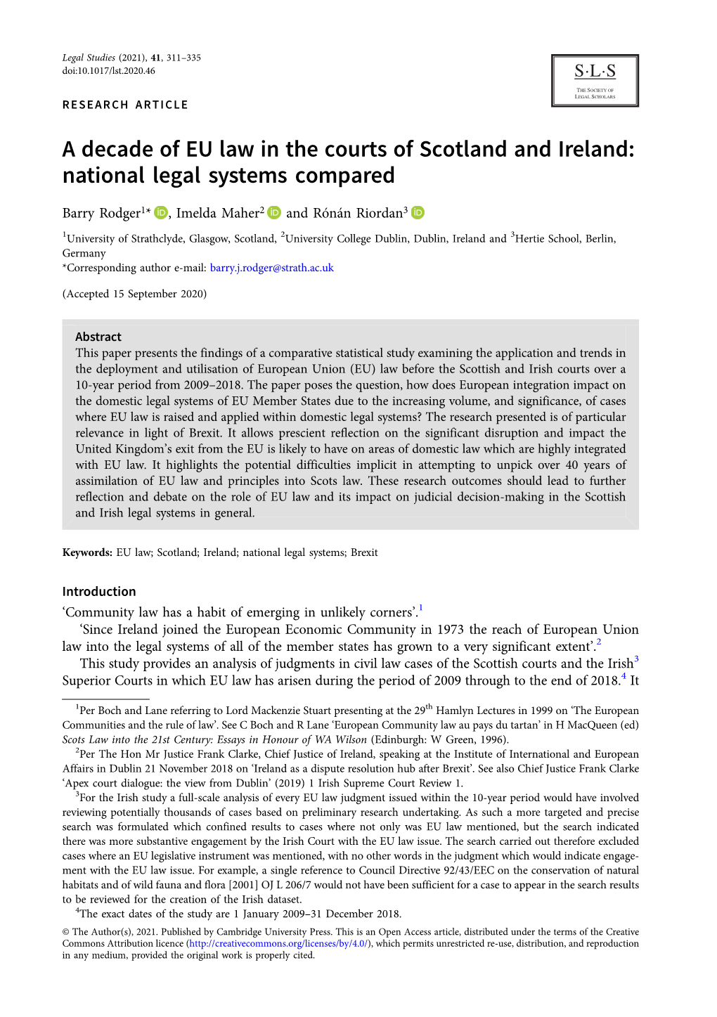 A Decade of EU Law in the Courts of Scotland and Ireland: National Legal Systems Compared