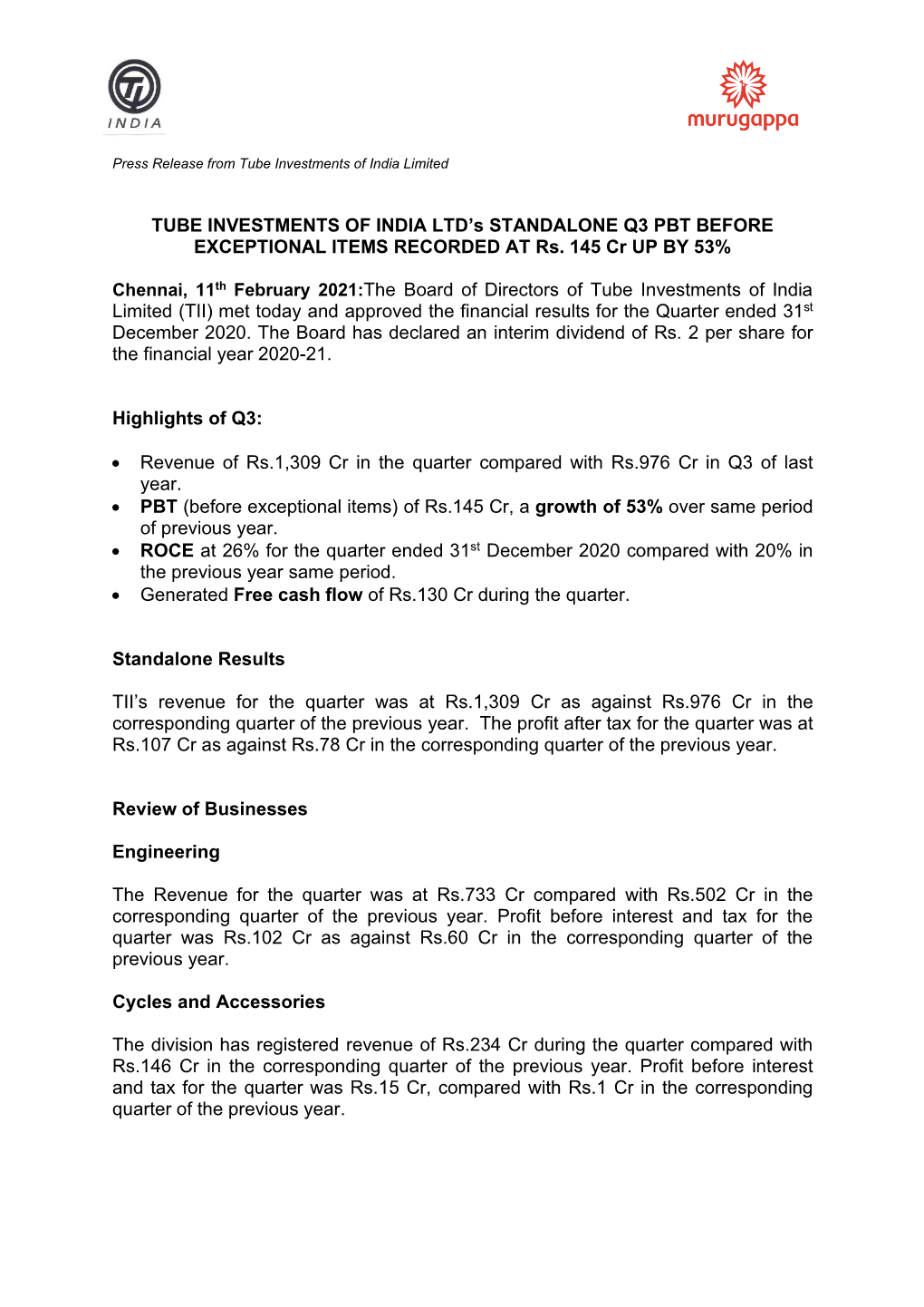 Tube Investments of India Limited