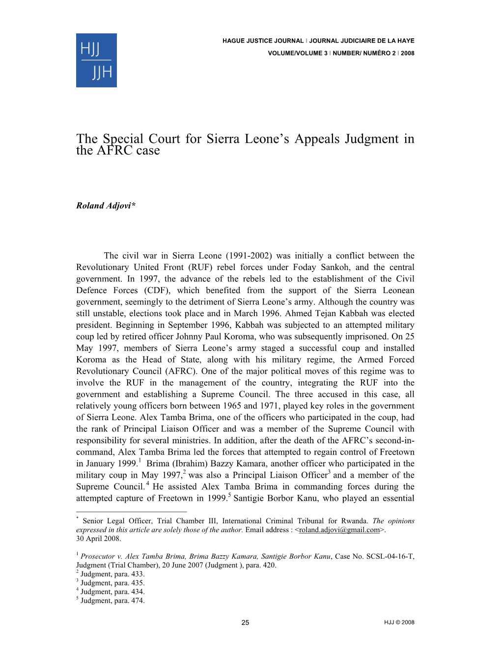 The Special Court for Sierra Leone's Appeals Judgment in the AFRC Case