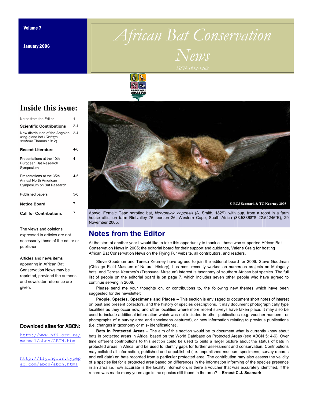 African Bat Conservation News on the Flying Fur Website, All Contributors, and Readers