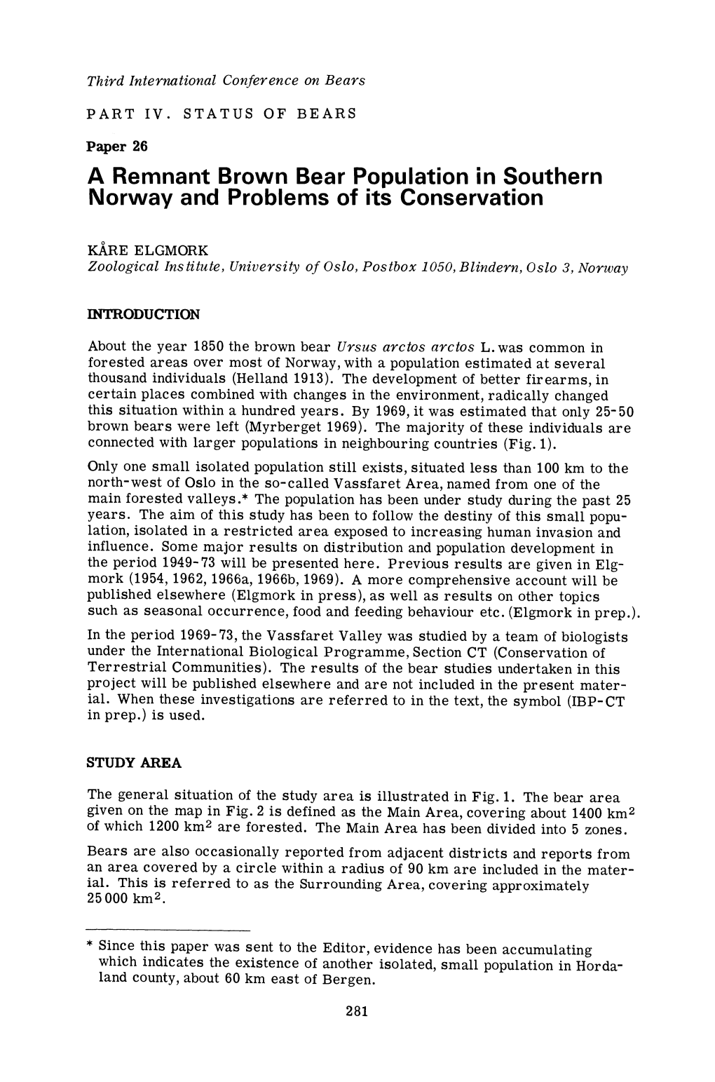 A Remnant Brown Bear Population in Southern Norway and Problems of Its Conservation