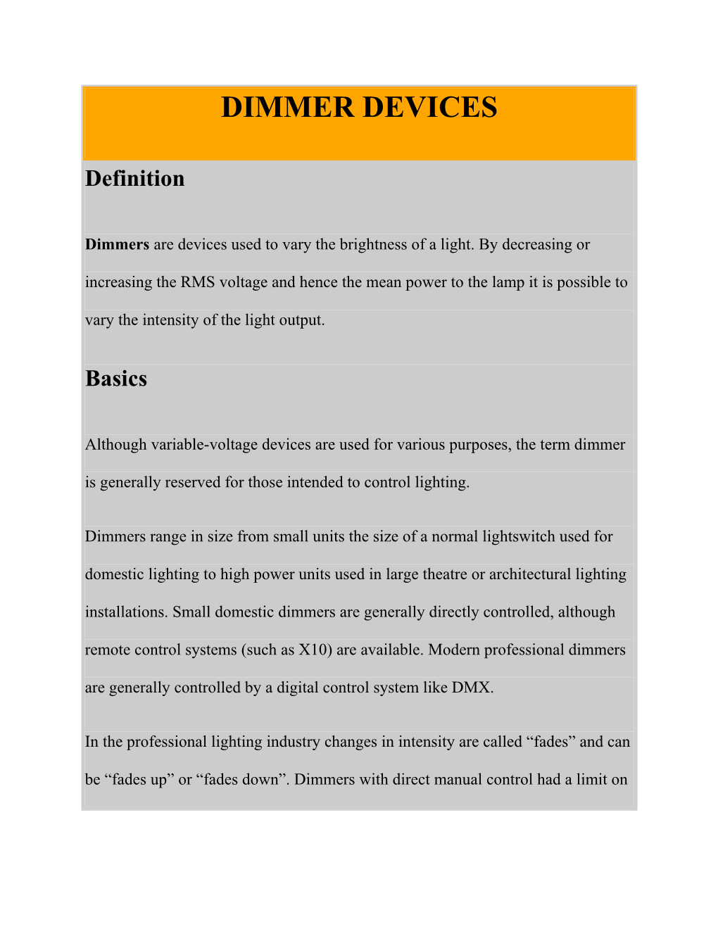 Dimmer Devices