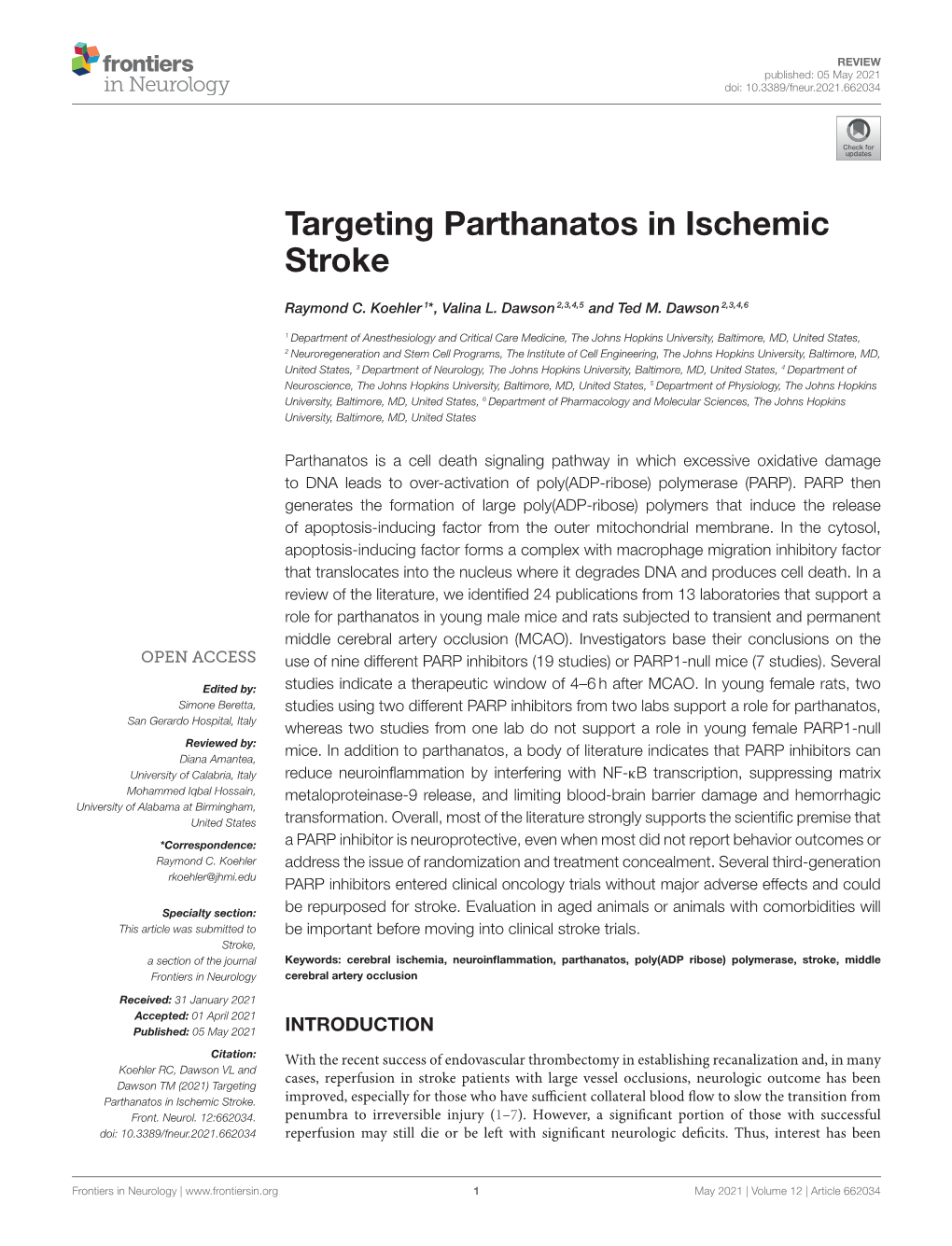 Targeting Parthanatos in Ischemic Stroke