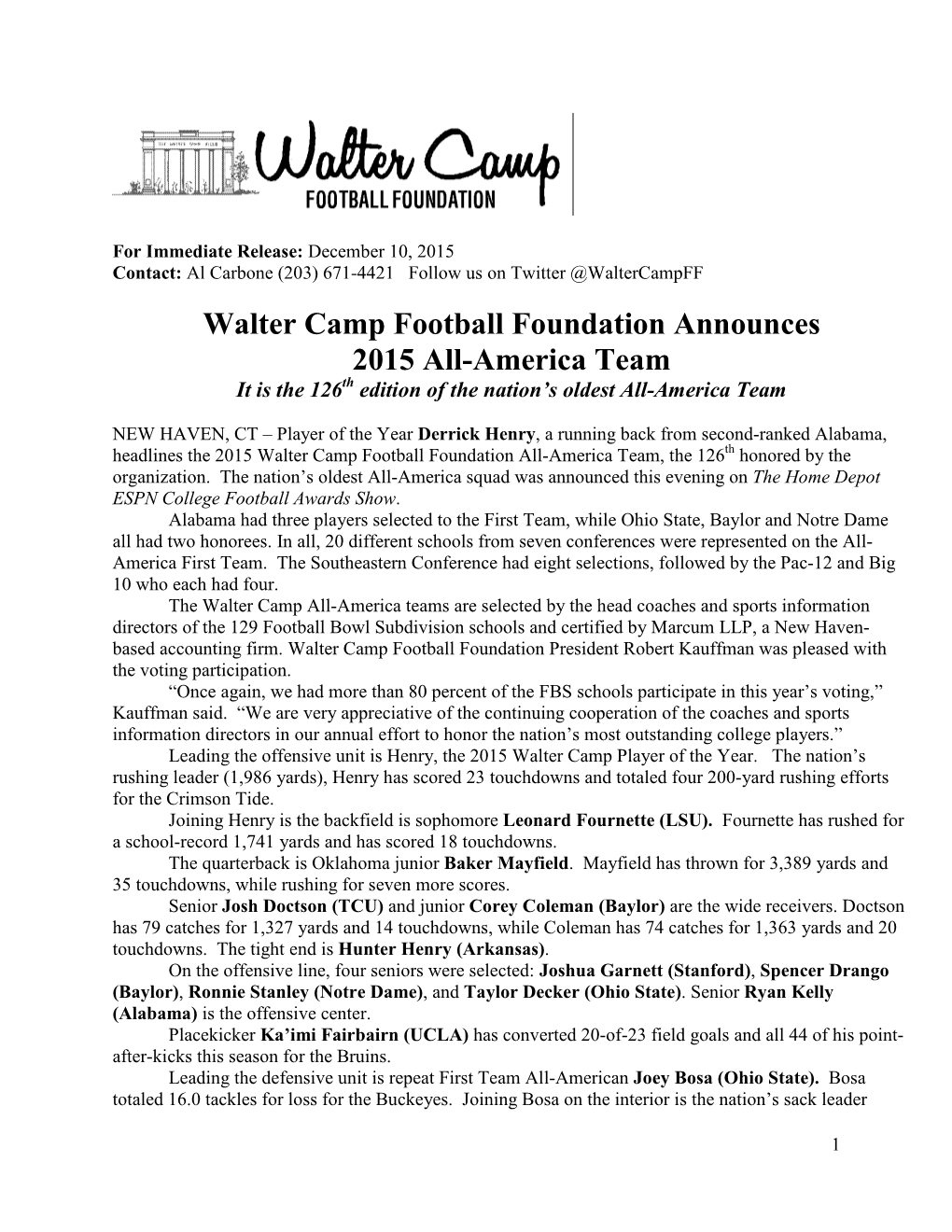 Second Team Walter Camp All-Americans in 2014