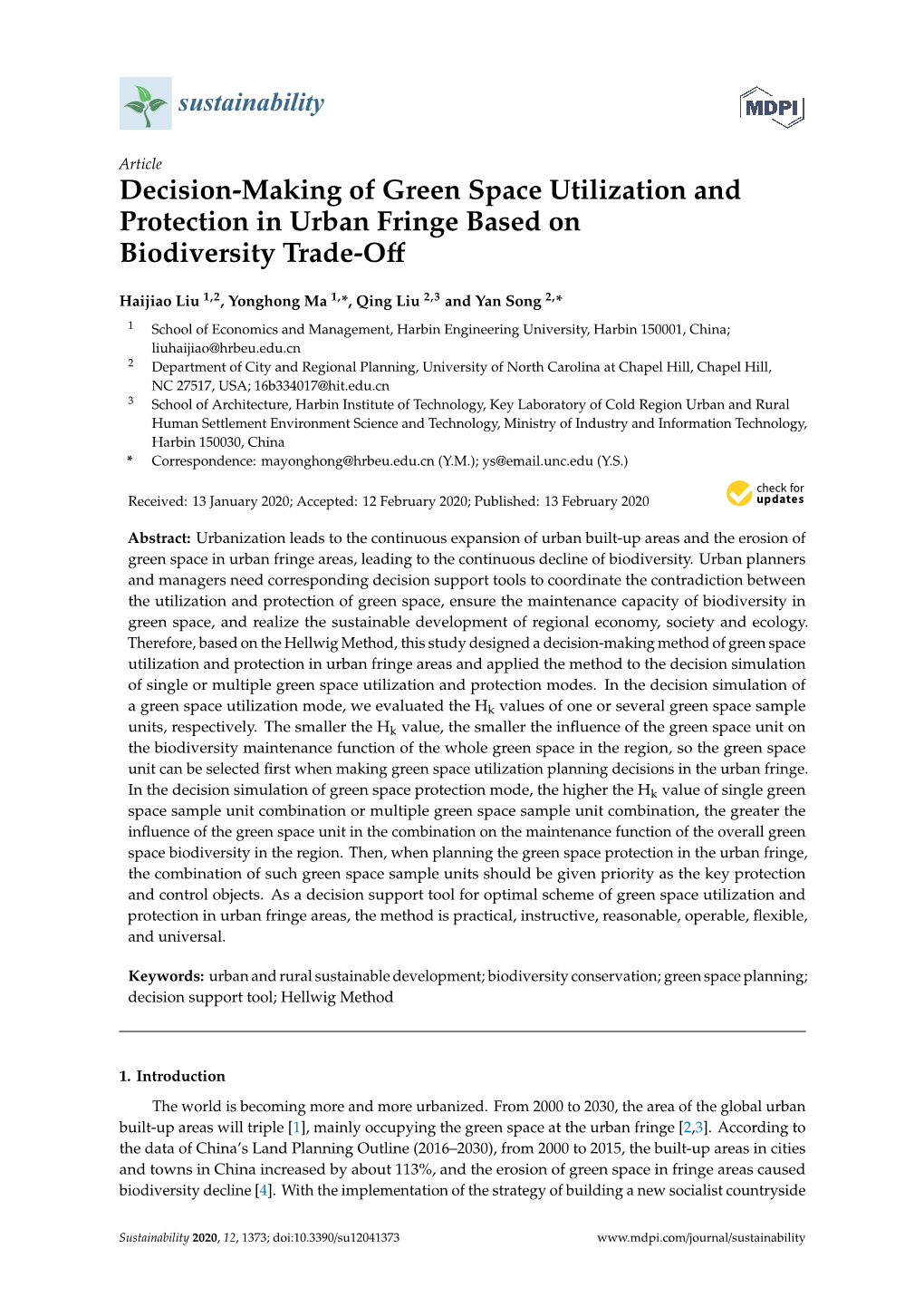 Decision-Making of Green Space Utilization and Protection in Urban Fringe Based on Biodiversity Trade-Oﬀ