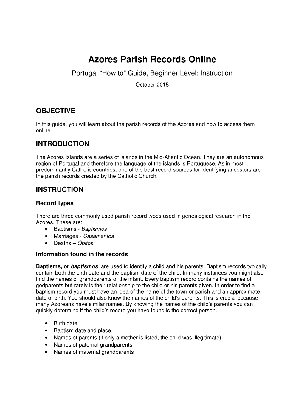 Azores Parish Records Online