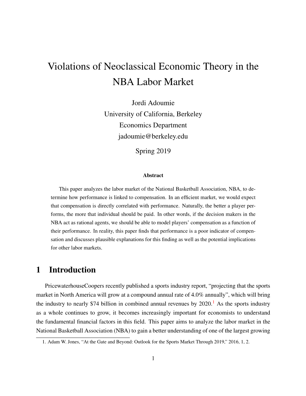 Violations of Neoclassical Economic Theory in the NBA Labor Market