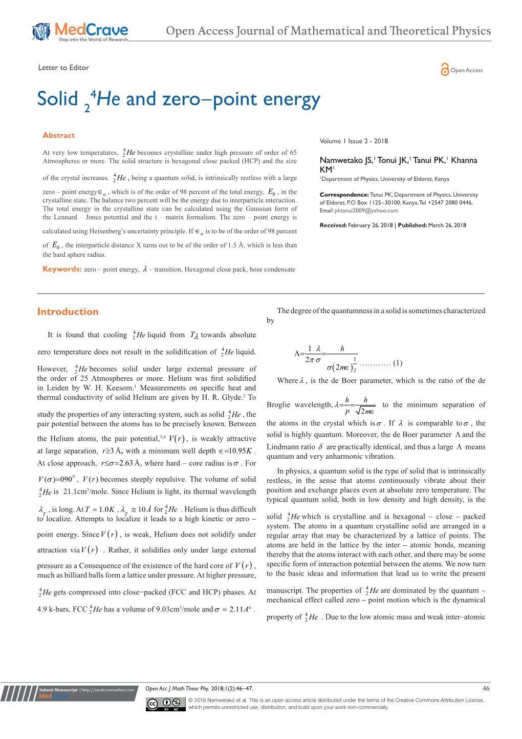 Solid He and Zero−Point Energy