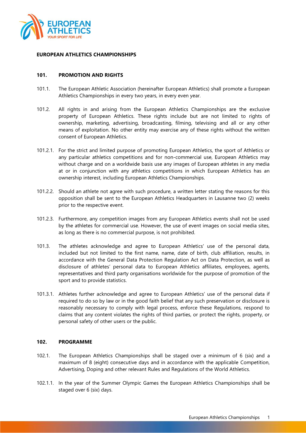 European Athletics Championships Regulations