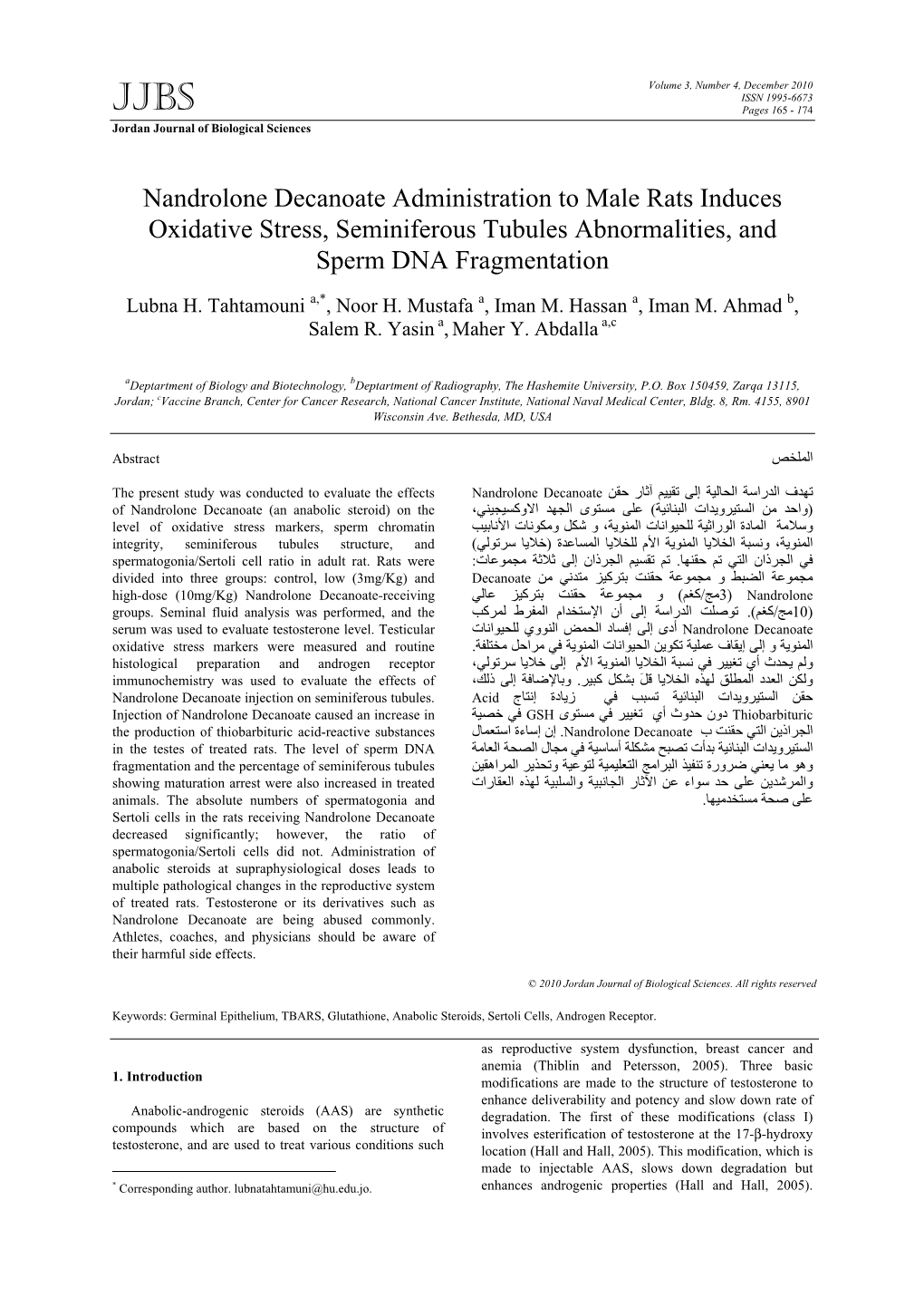 Nandrolone Decanoate Administration to Male Rats Induces Oxidative Stress, Seminiferous Tubules Abnormalities, and Sperm DNA Fragmentation