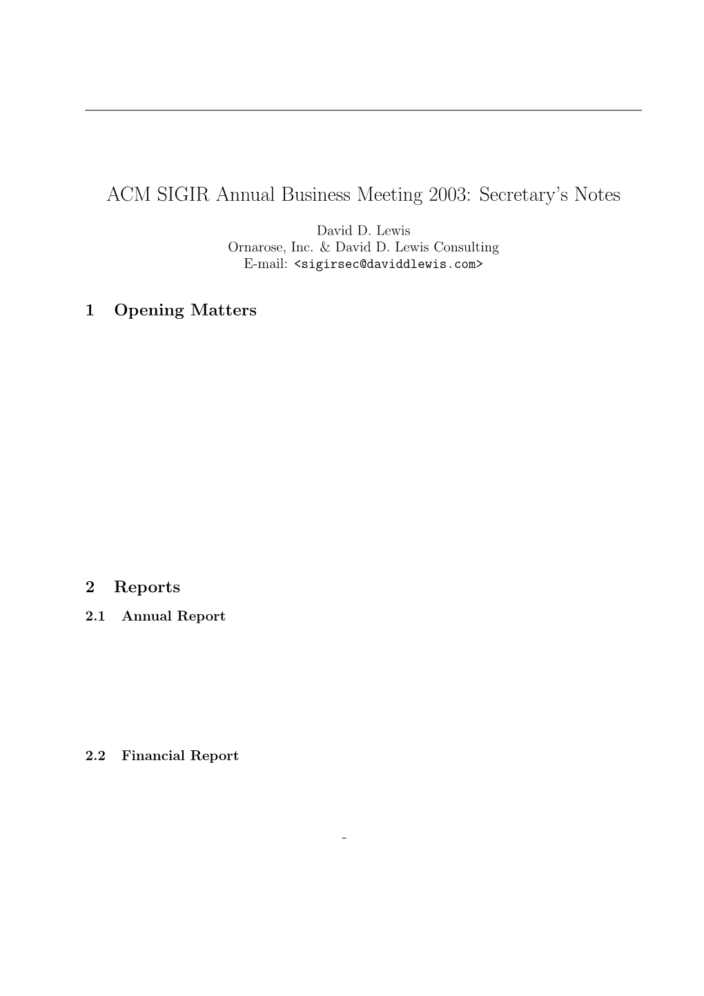 ACM SIGIR Annual Business Meeting 2003: Secretary's Notes