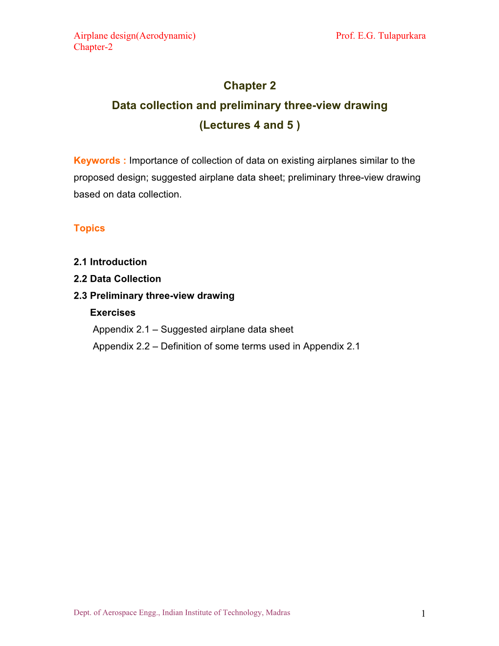 Chapter 2 Data Collection and Preliminary Three-View Drawing (Lectures 4 and 5 )