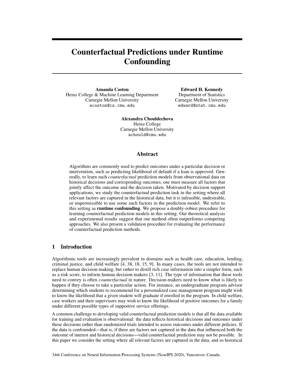 Counterfactual Predictions Under Runtime Confounding