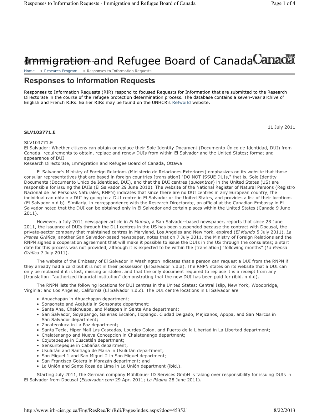(Documento Único De Identidad, DUI) from Canada