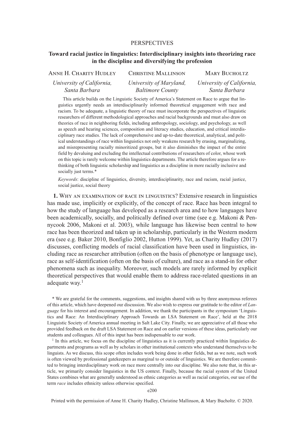 Toward Racial Justice in Linguistics: Interdisciplinary Insights Into Theorizing Race in the Discipline and Diversifying the Profession Anne H