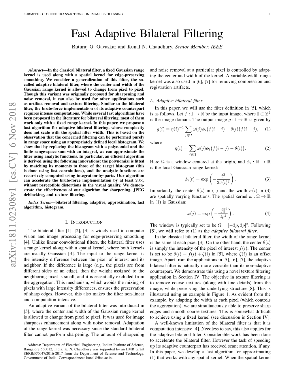 Fast Adaptive Bilateral Filtering Ruturaj G