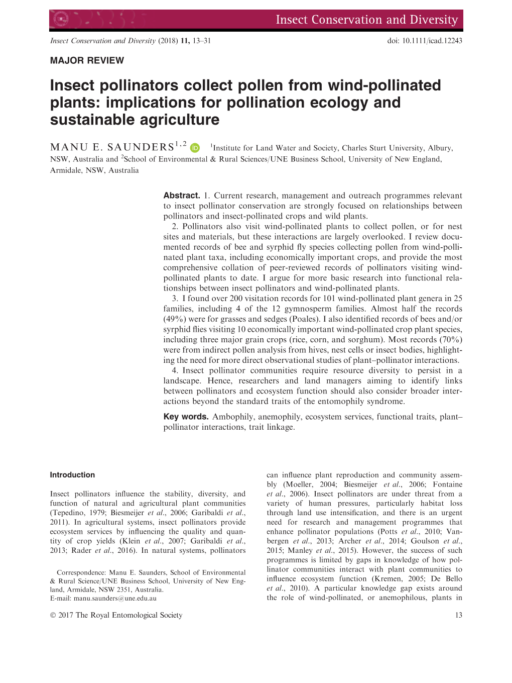 Insect Pollinators Collect Pollen from Wind‐Pollinated Plants