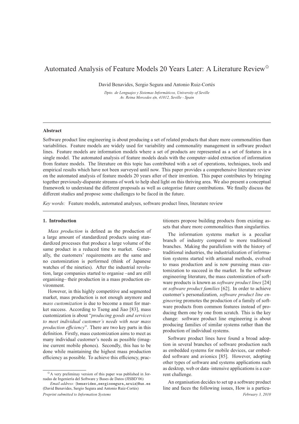 Automated Analysis of Feature Models 20 Years Later: a Literature Review✩