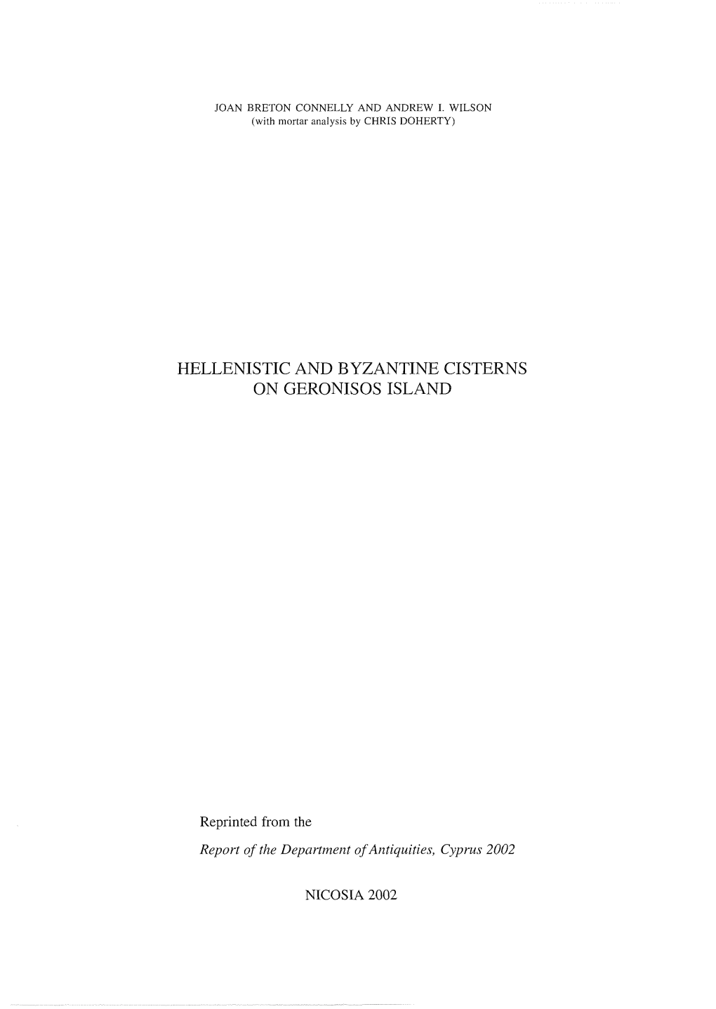 Hellenistic and Byzantine Cisterns on Geronisos Island