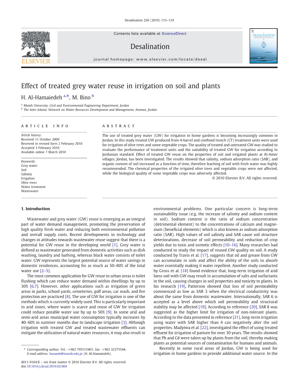 Effect of Treated Grey Water Reuse in Irrigation on Soil and Plants