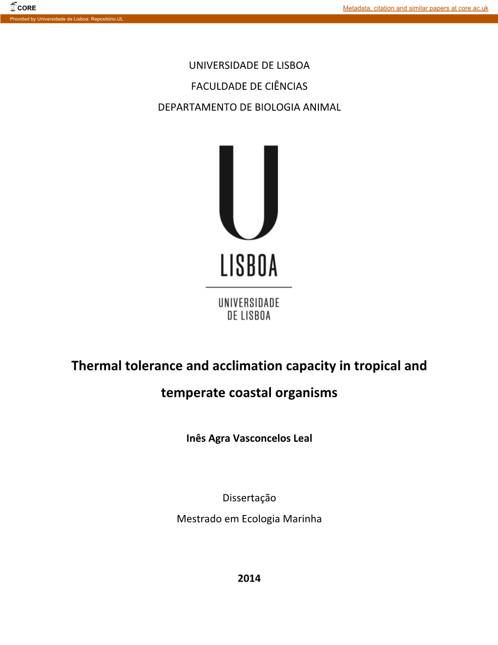 Thermal Tolerance and Acclimation Capacity in Tropical and Temperate Coastal Organisms