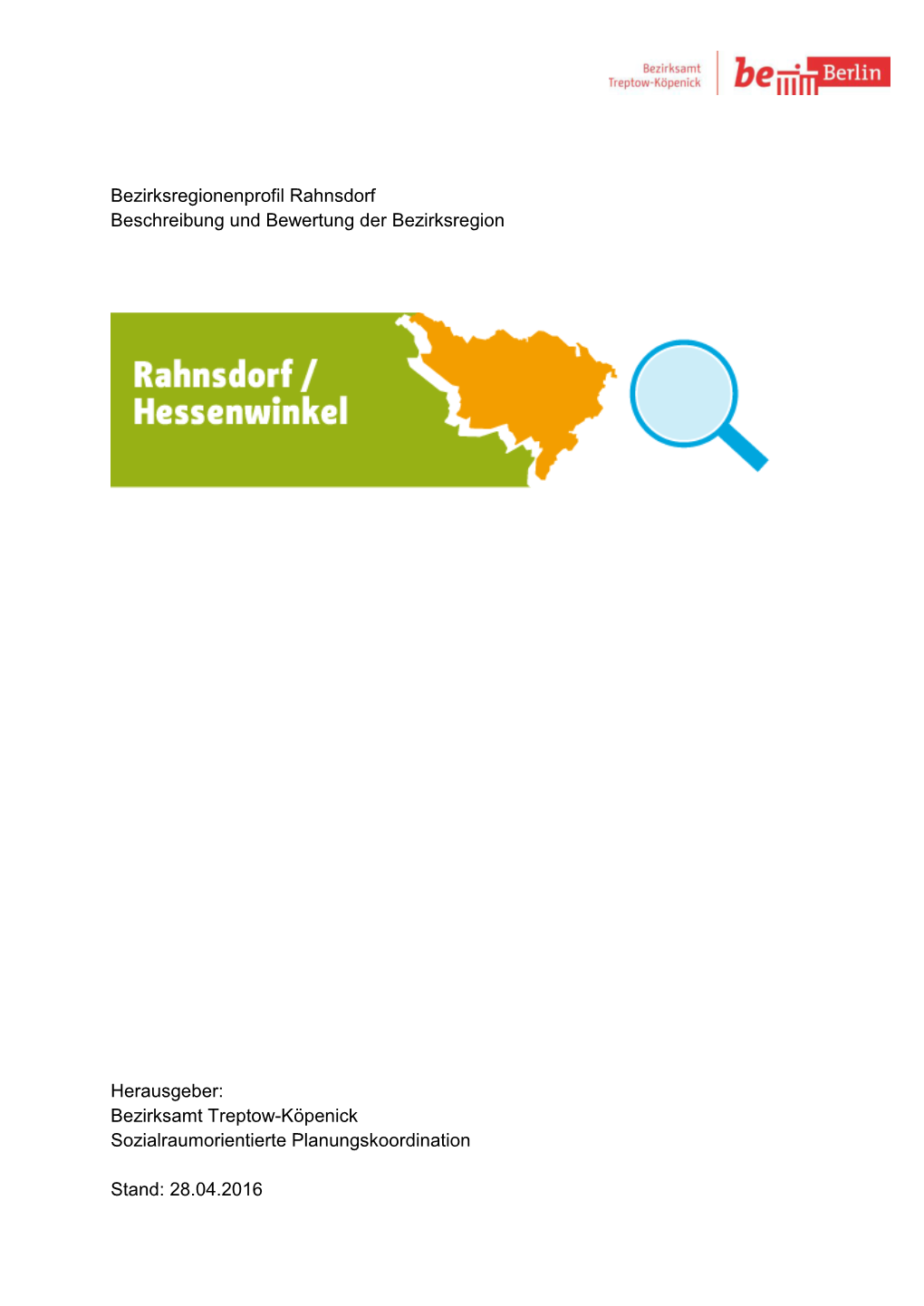 Bezirksregionenprofil Rahnsdorf Beschreibung Und Bewertung Der Bezirksregion