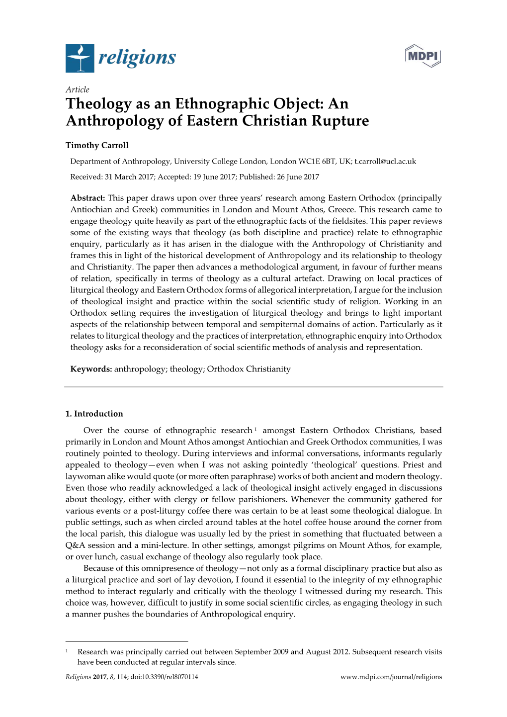 Theology As an Ethnographic Object: an Anthropology of Eastern Christian Rupture