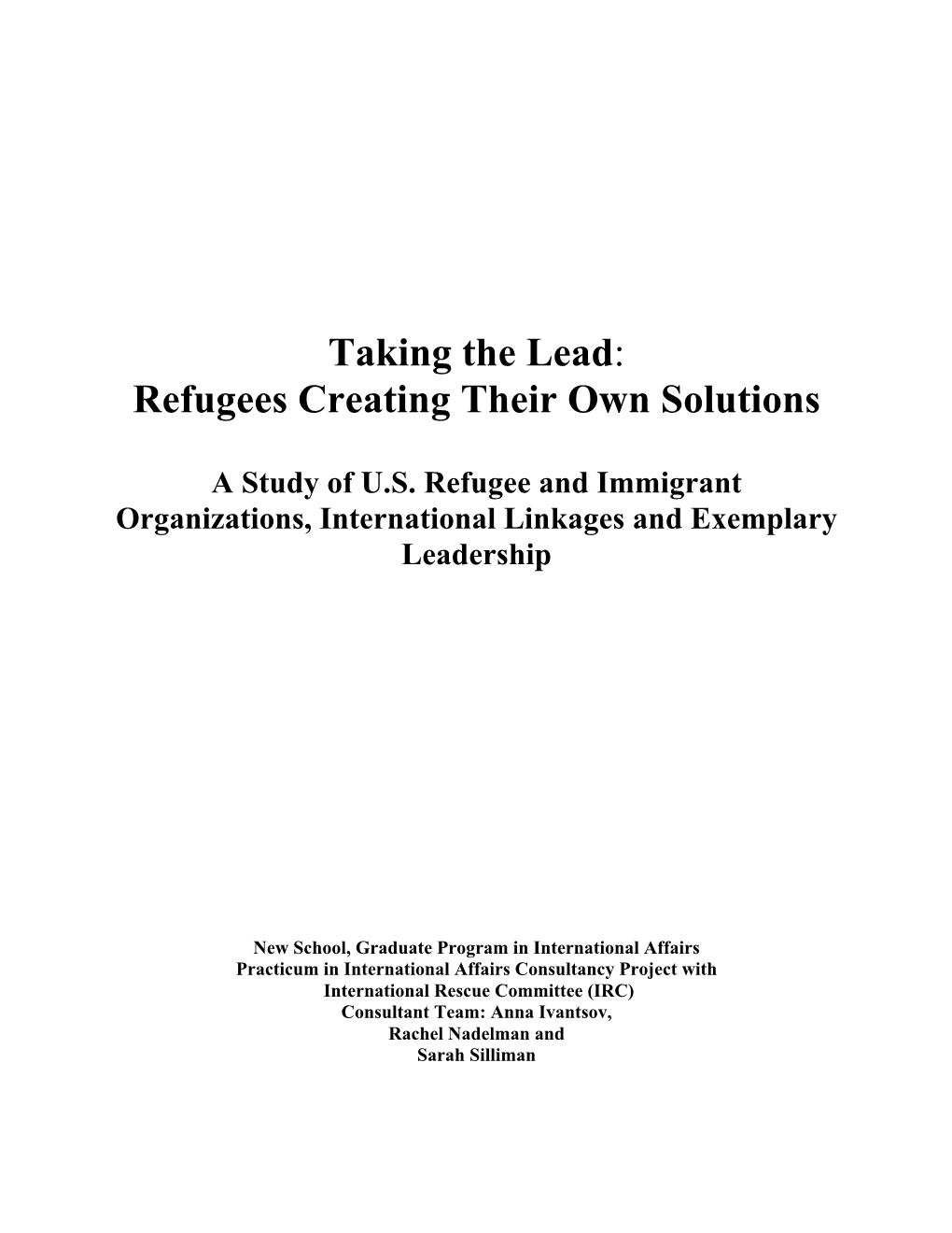 Taking the Lead: Refugees Creating Their Own Solutions