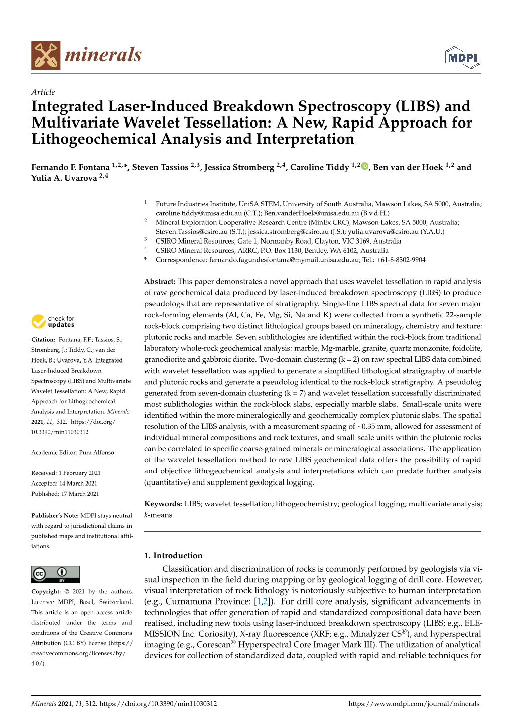 (LIBS) and Multivariate Wavelet Tessellation: a New, Rapid Approach for Lithogeochemical Analysis and Interpretation