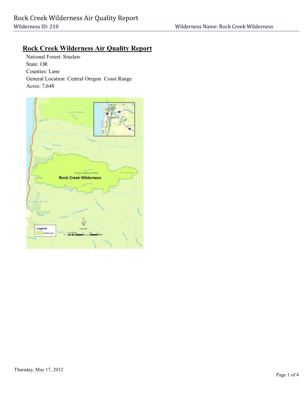 Rock Creek Wilderness Air Quality Report, 2012