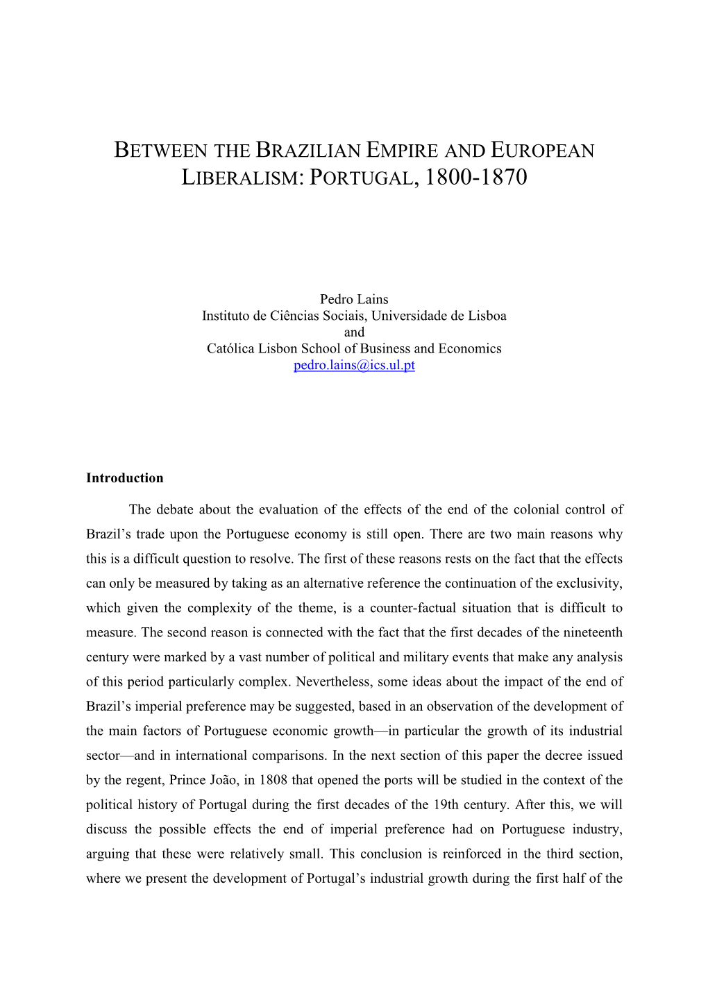 Portugal Industrial, 1808-1851*