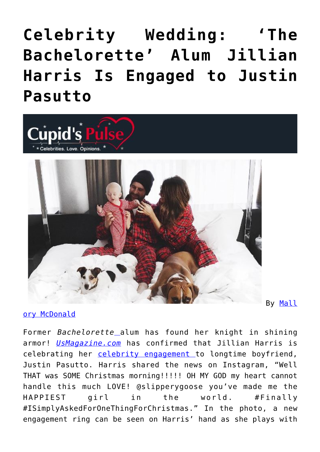 Alum Jillian Harris Is Engaged to Justin Pasutto,‘