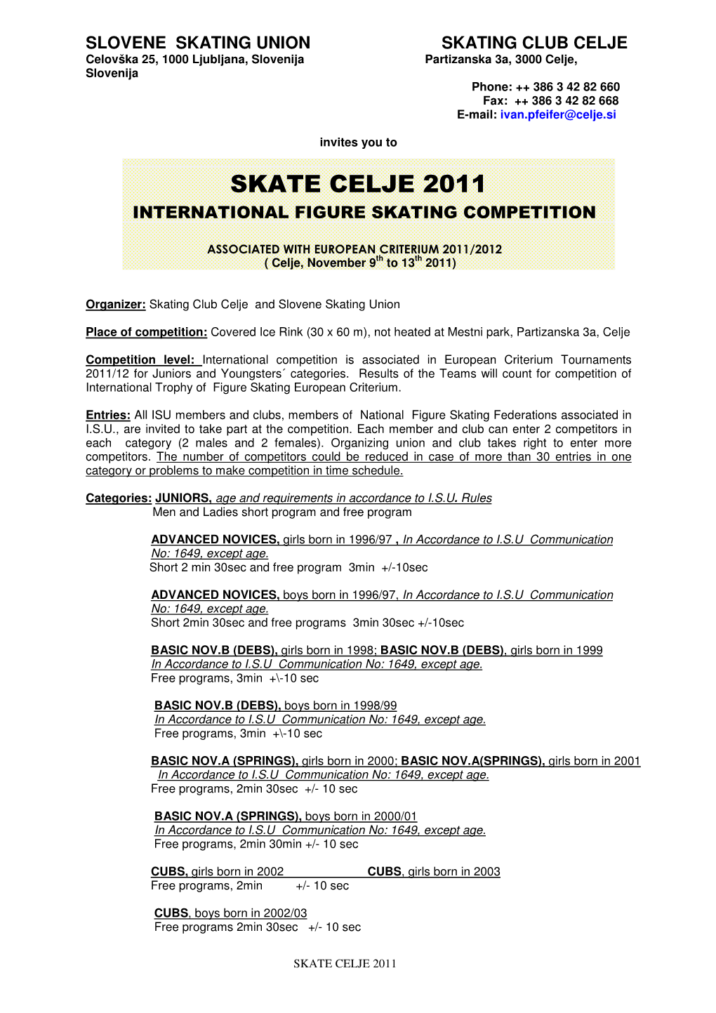 Skate Celje 2011 International Figure Skating Competition