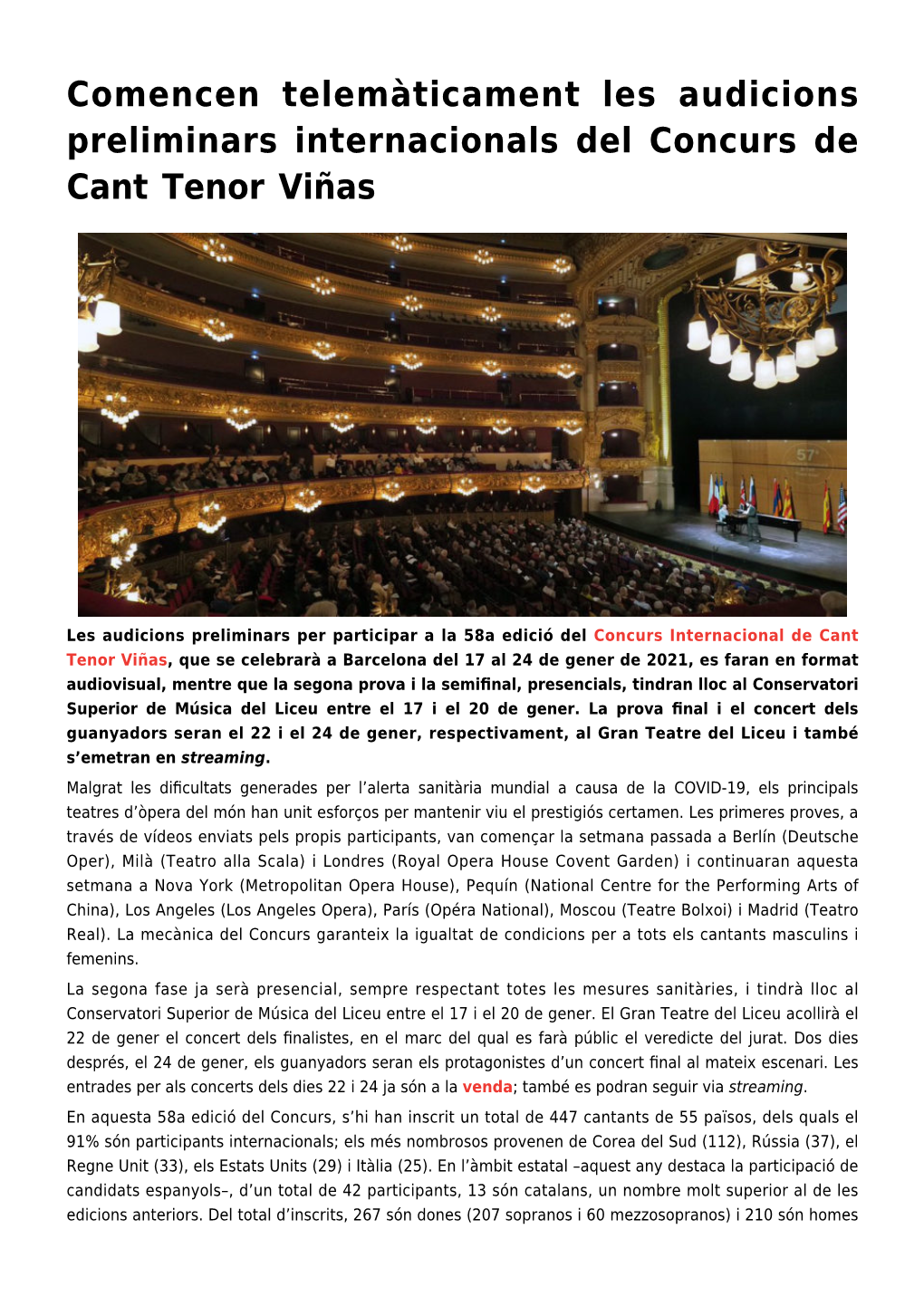 Comencen Telemàticament Les Audicions Preliminars Internacionals Del Concurs De Cant Tenor Viñas