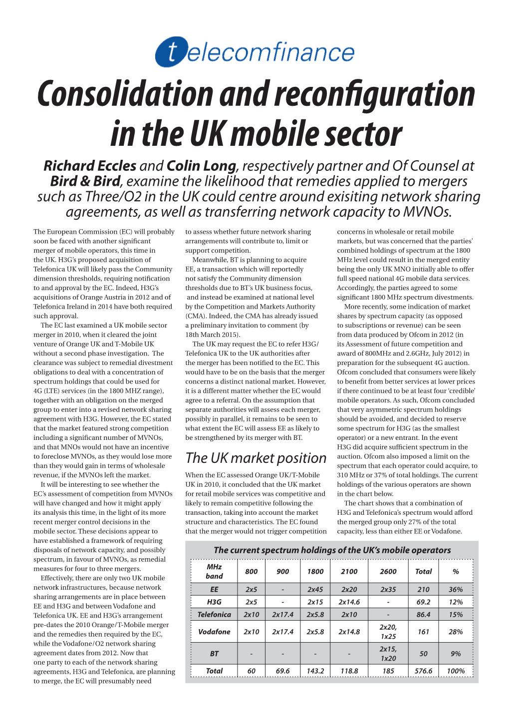 Consolidation and Reconfiguration in the UK Mobile Sector