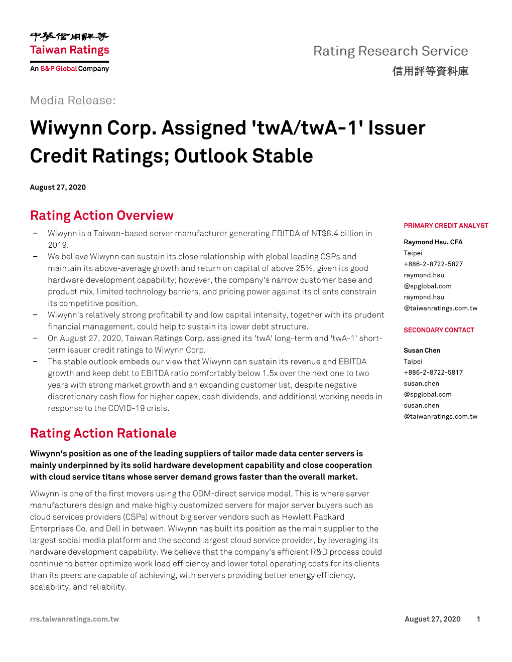 Issuer Credit Ratings; Outlook Stable