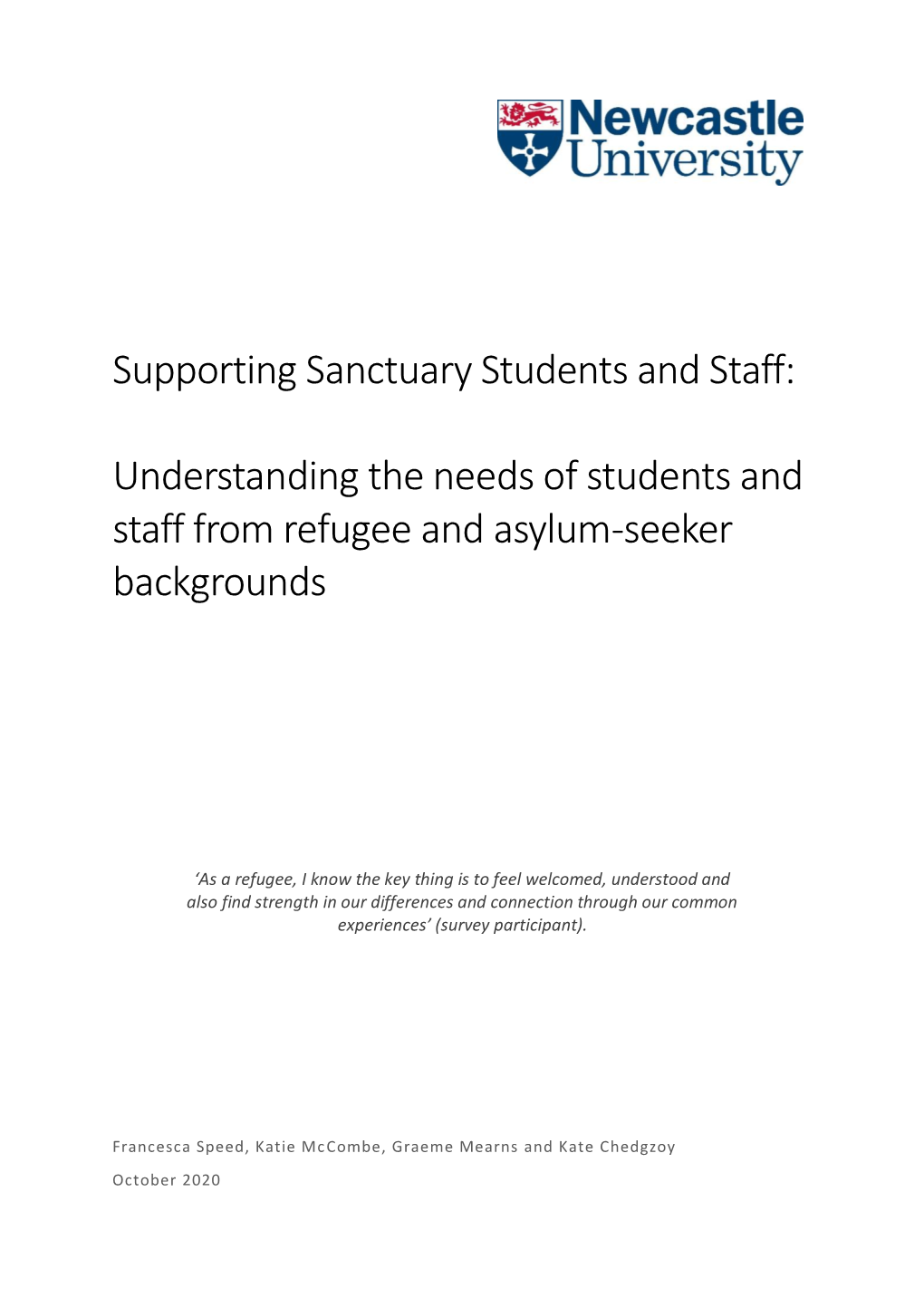 Understanding the Needs of Students and Staff from Refugee and Asylum-Seeker Backgrounds