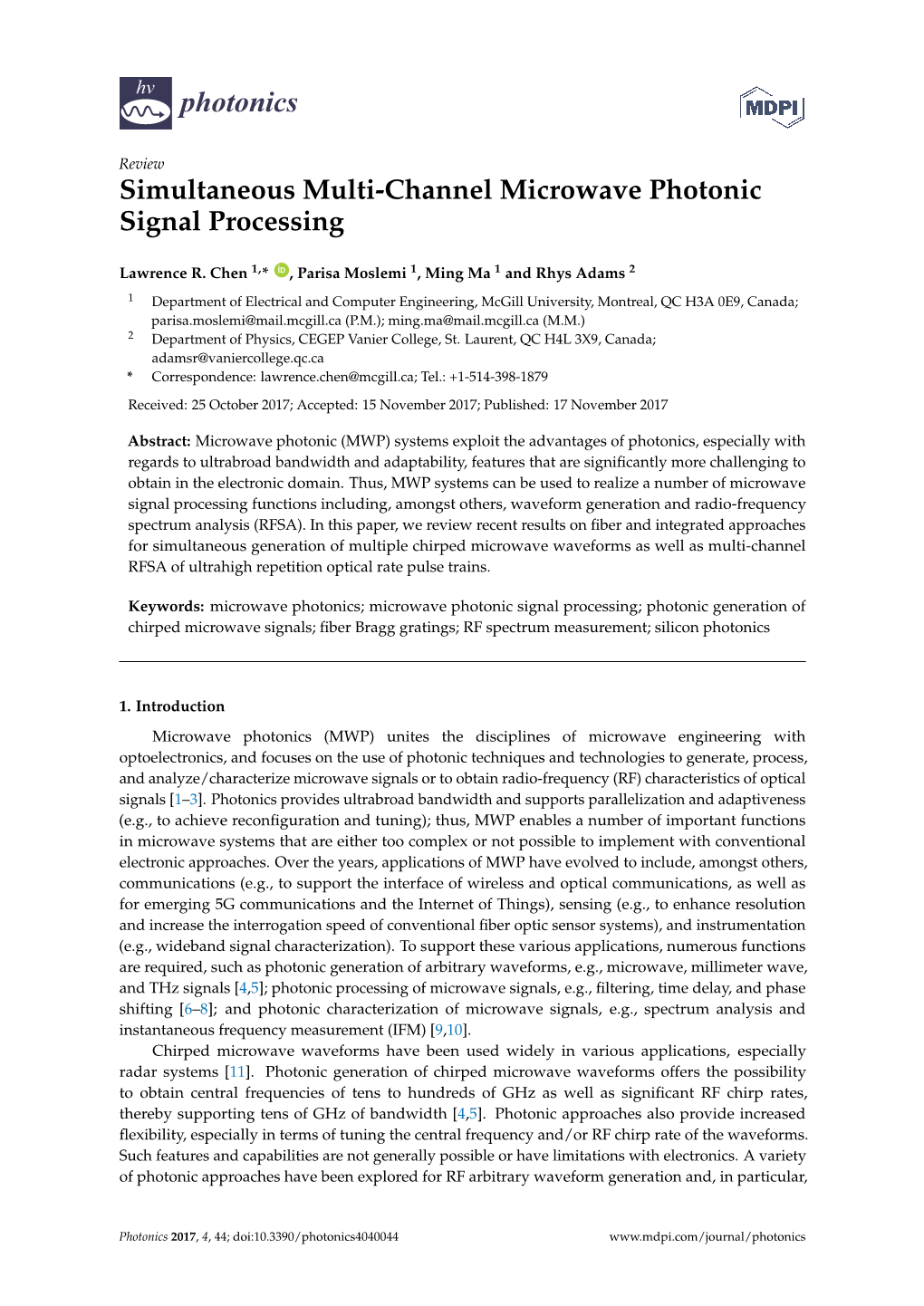 Simultaneous Multi-Channel Microwave Photonic Signal Processing