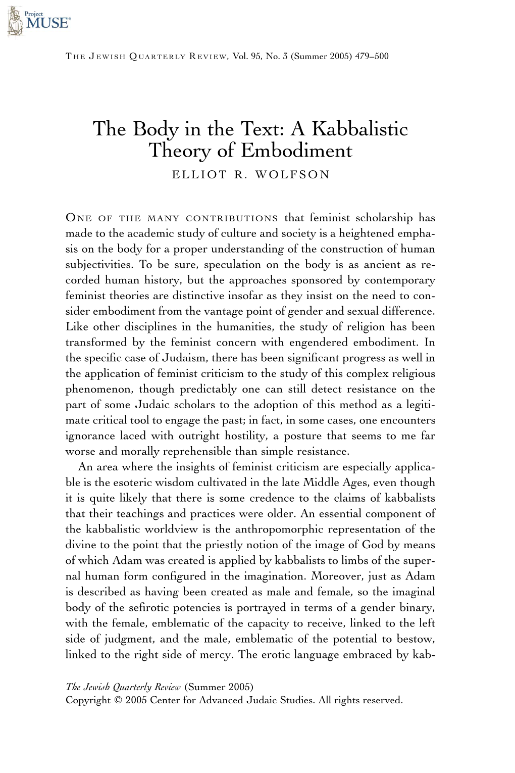 The Body in the Text: a Kabbalistic Theory of Embodiment ELLIOT R