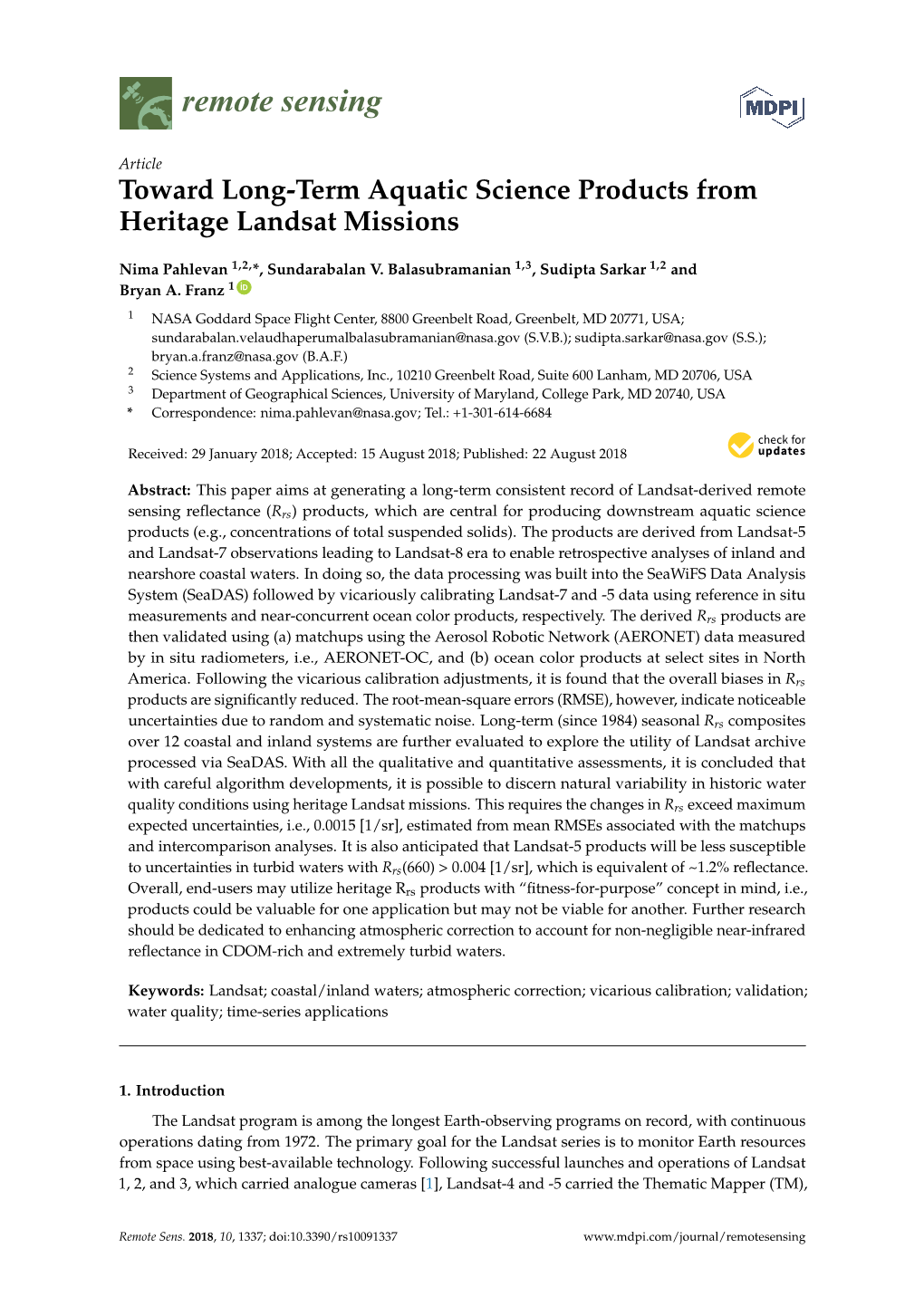 Toward Long-Term Aquatic Science Products from Heritage Landsat Missions