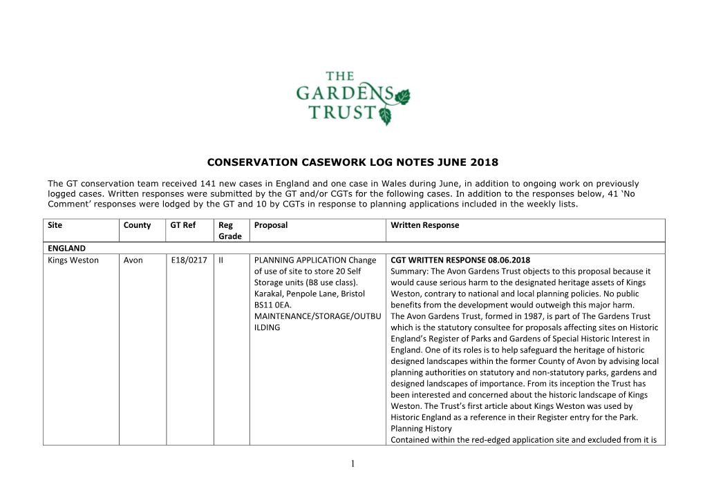 1 Conservation Casework Log Notes June 2018