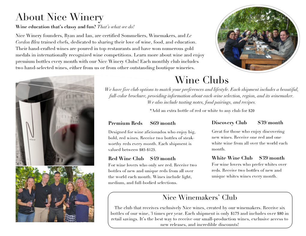 About Nice Winery Wine Clubs