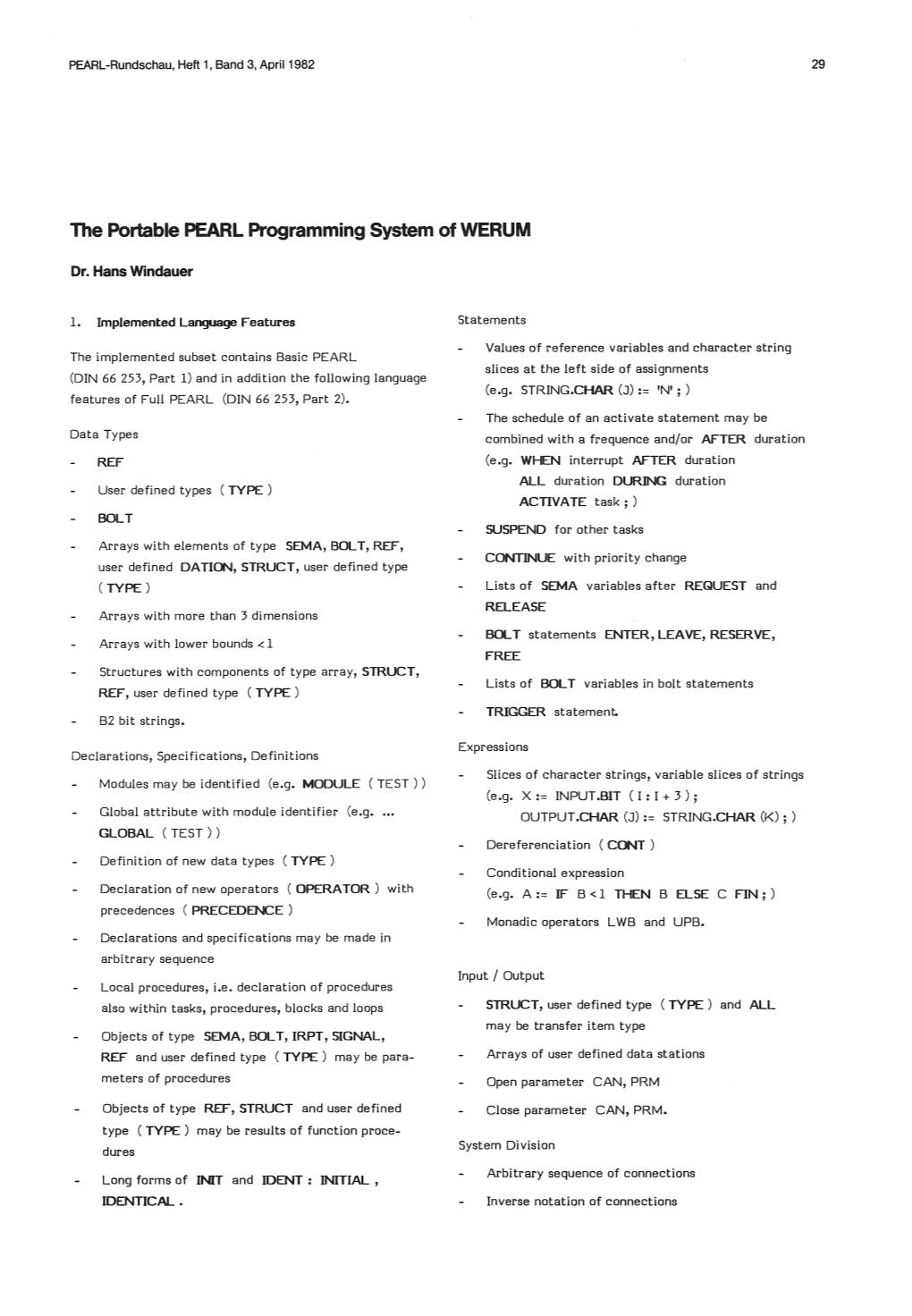 The Portable PEARL Programming System of WERUM