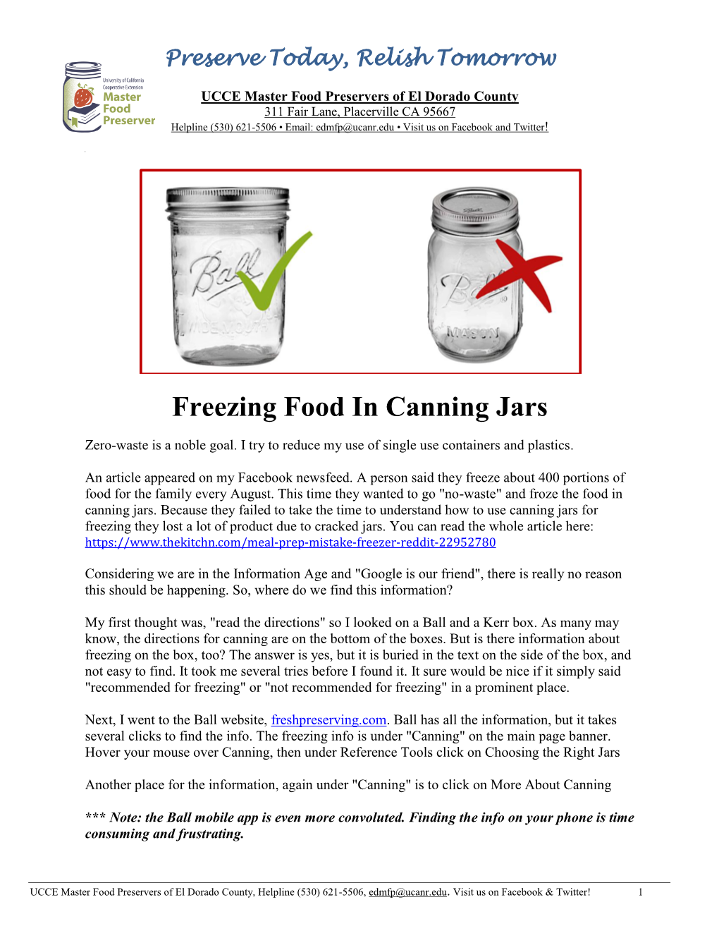 Freezing Food in Canning Jars