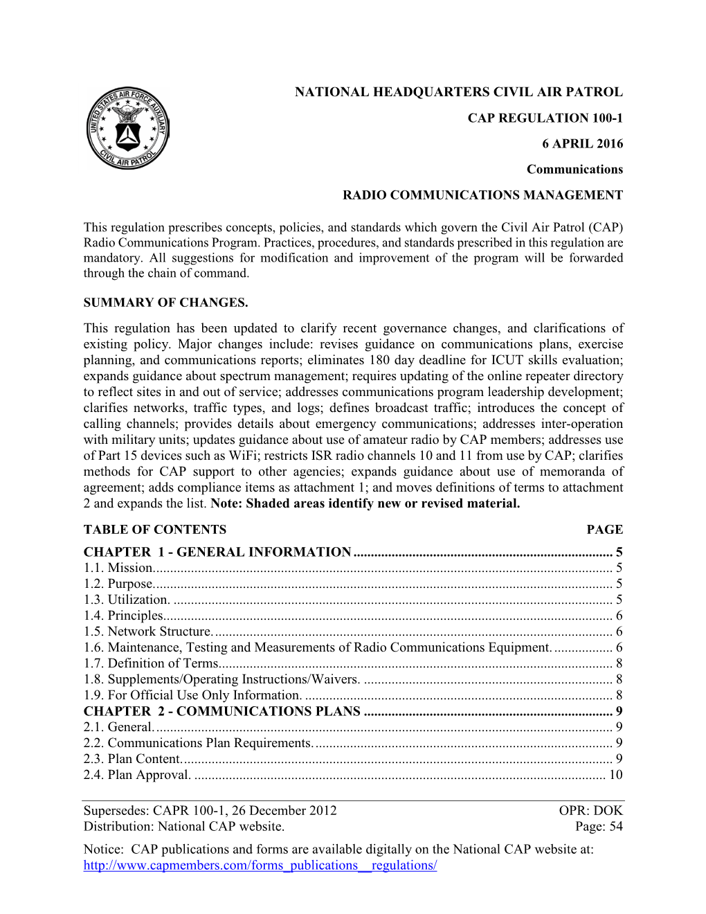 CAPR 100-1 Radio Communications Managment