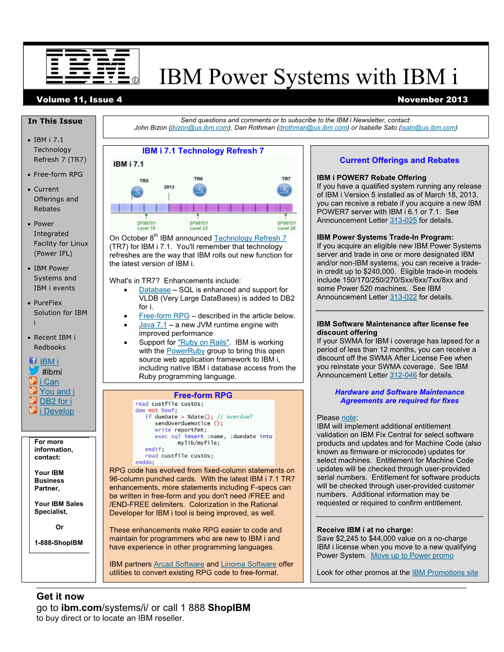 IBM Power Systems with IBM I Volume 11, Issue 4 November 2013