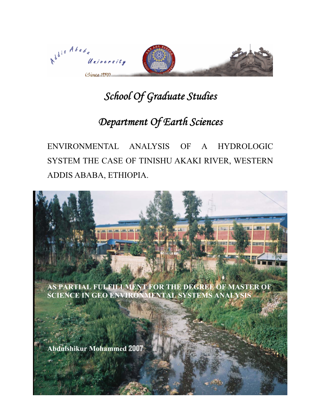 School of Graduate Studies Department of Earth Sciences